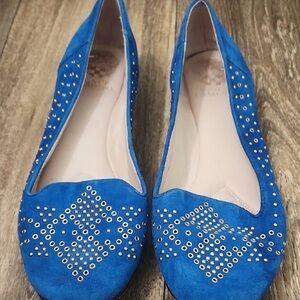Vince Camuto Blue Suede Studded Flats